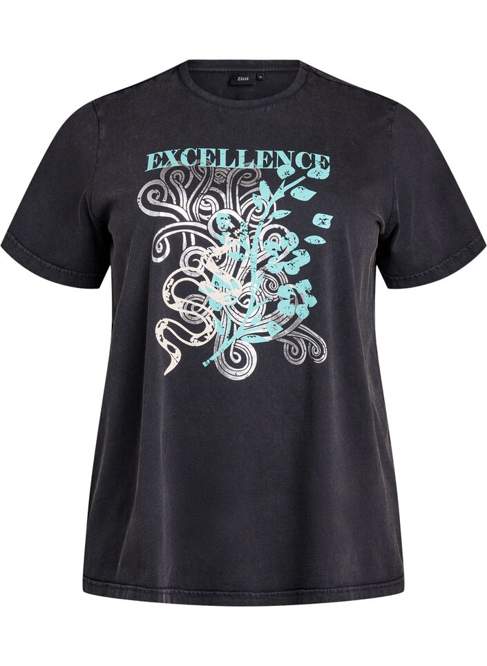 T-shirt in organic cotton with a cool print, Dark Grey, Packshot image number 0