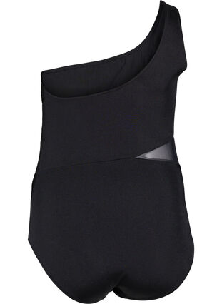 One-shoulder swimsuit with mesh, Black, Packshot image number 1