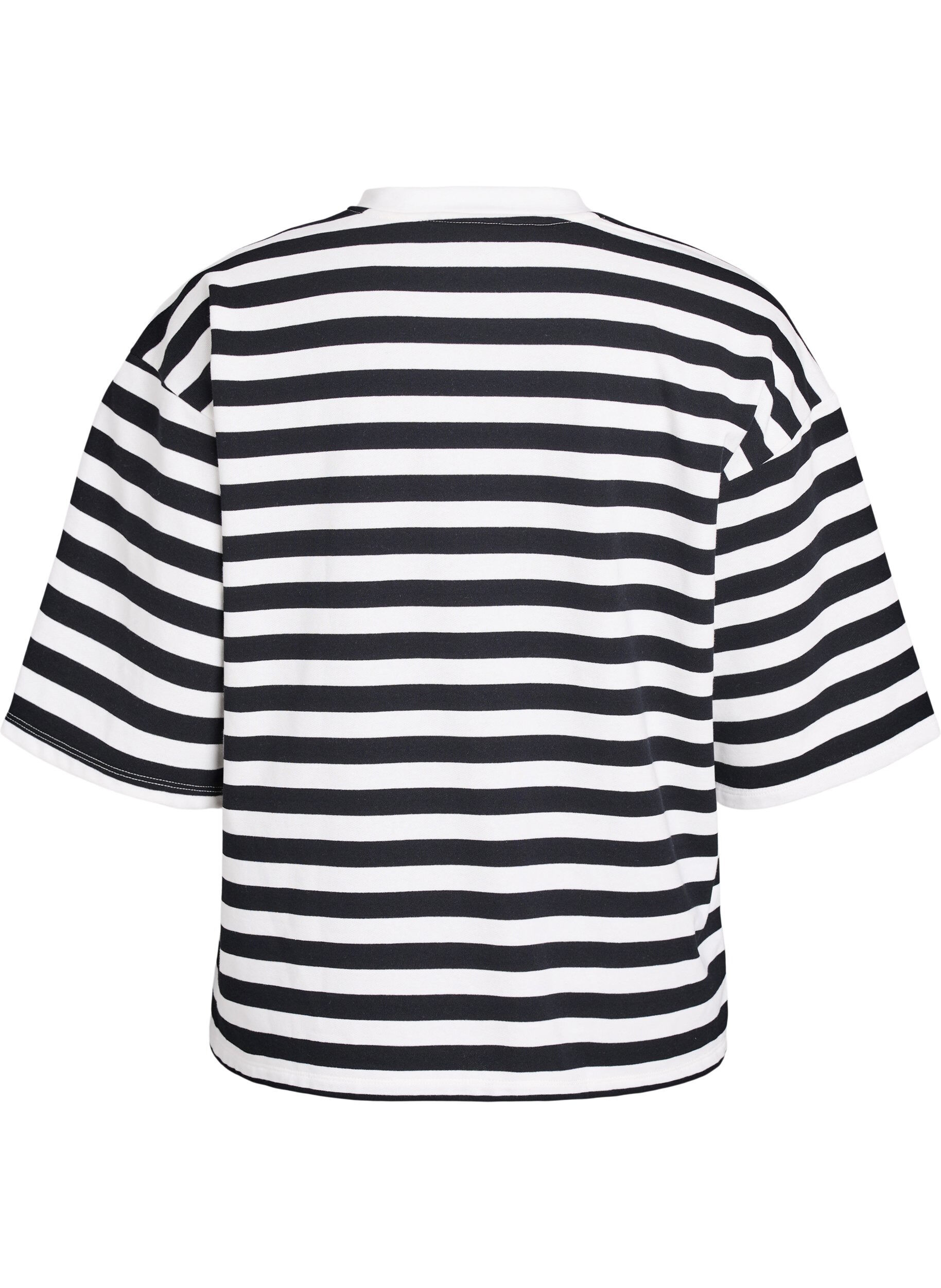 Zizzifashion Striped blouse with 3/4 sleeves and button detail, Black, Packshot image number 1