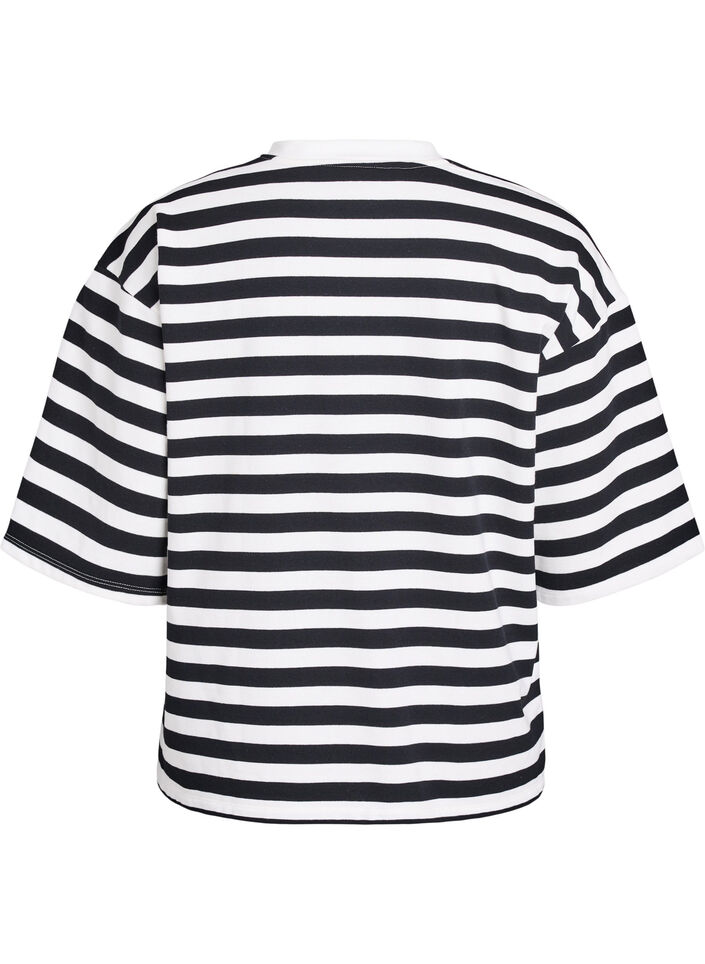 Striped blouse with 3/4 sleeves and button detail, Black, Packshot image number 1