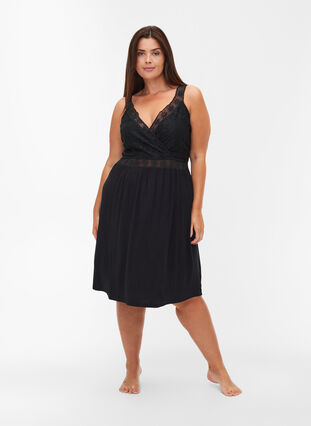 Lacy v-neck nightgown, Black, Model image number 2