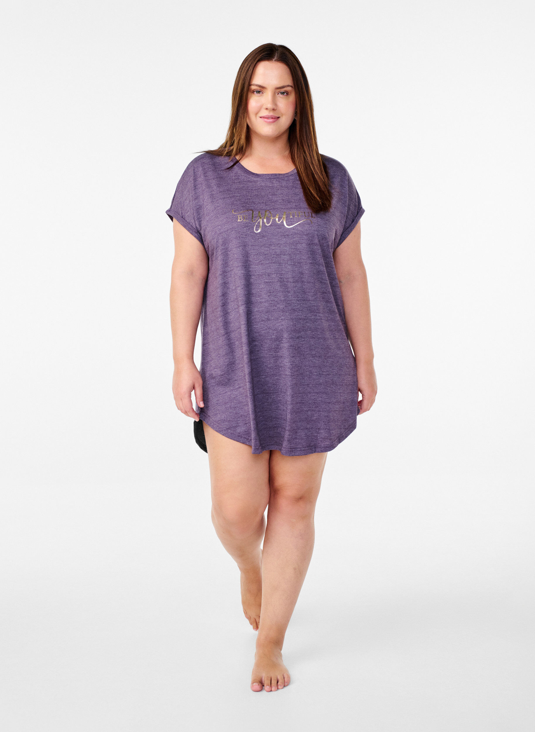 ZizzifashionShort sleeve nightgown with text print, , Model image number 1