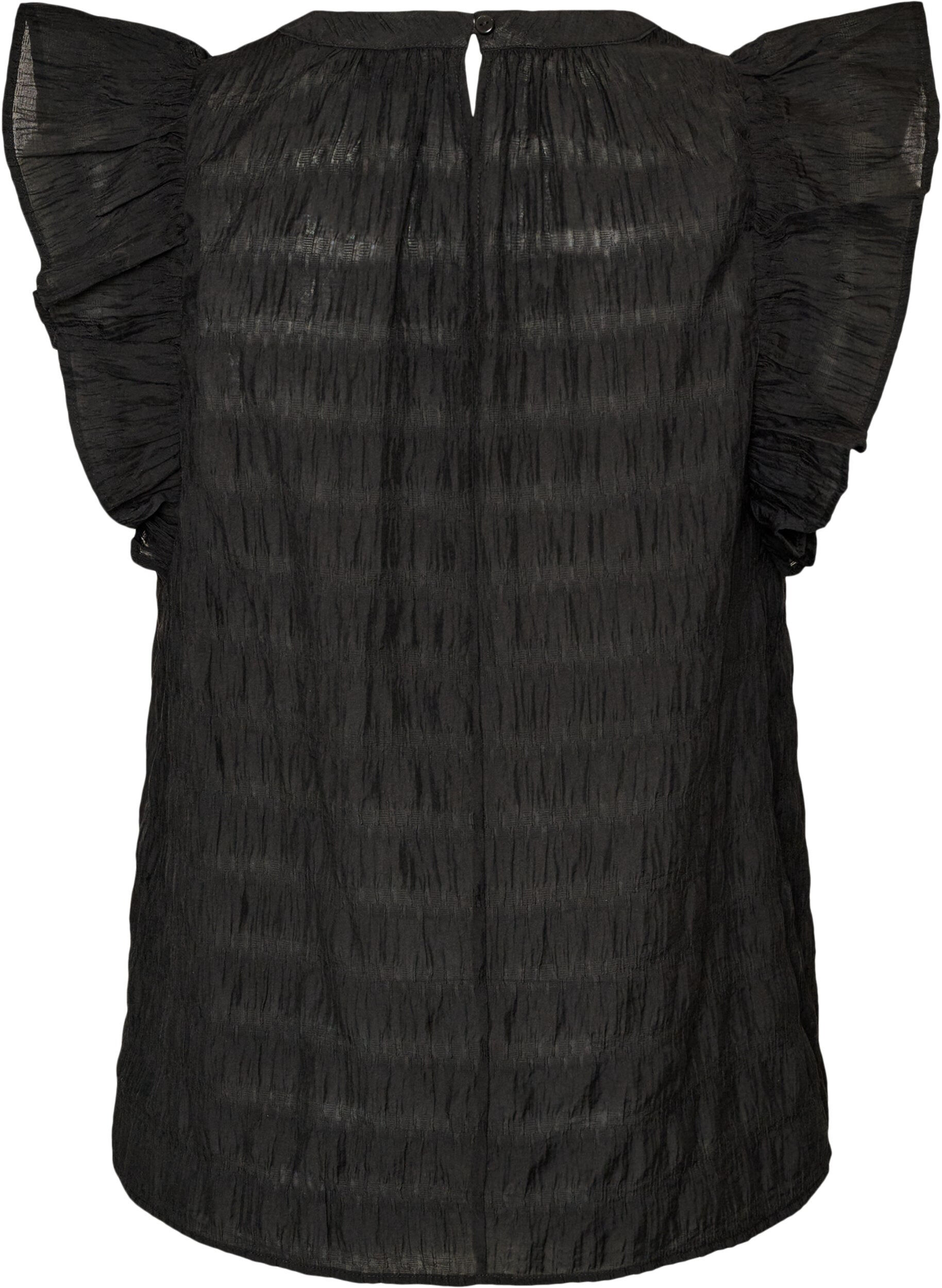 ZizzifashionSleeveless blouse with texture and ruffles, Black, Packshot image number 1