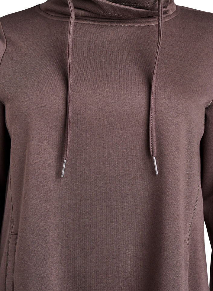 Short sweatshirt dress with high collar and pockets, Brown, Packshot image number 2
