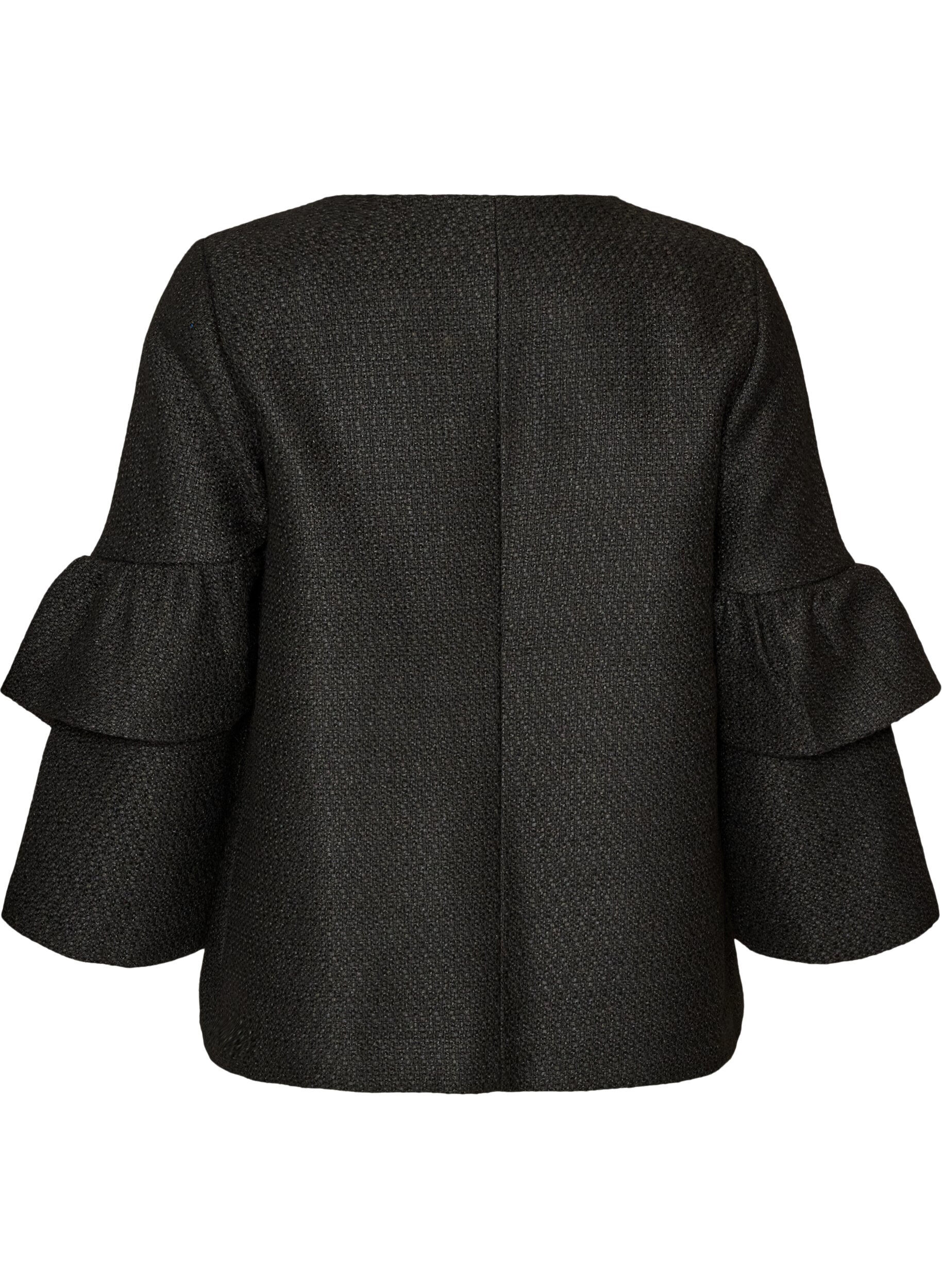 ZizzifashionBoucl&eacute; jacket with ruffle details, Black, Packshot image number 1