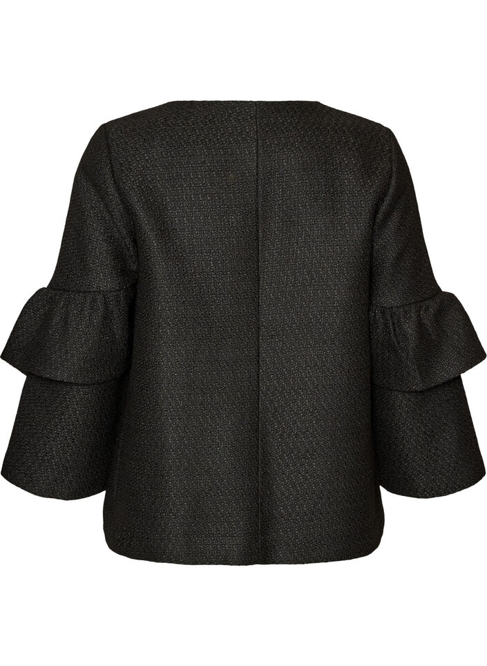 Boucl&eacute; jacket with ruffle details, Black, Packshot image number 1