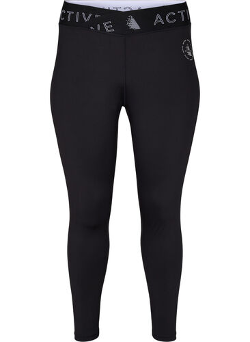 Cropped gym leggings with text print, Black, Packshot image number 0
