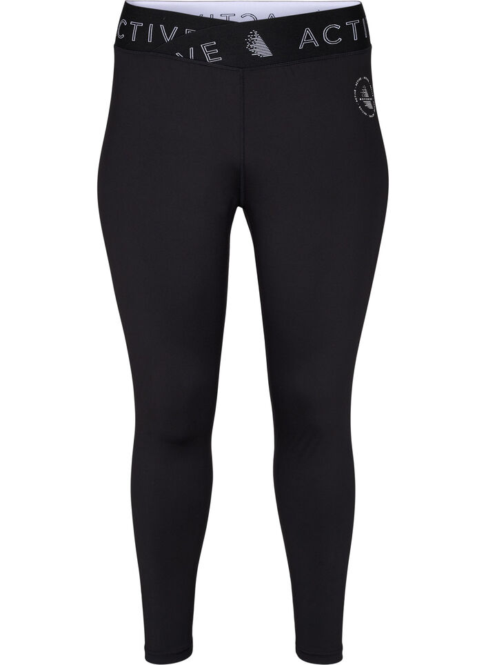 Cropped gym leggings with text print, Black, Packshot image number 0