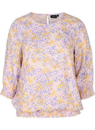 Floral viscose blouse with smock and 3/4 sleeves, Rose Ditsy AOP, Packshot image number 0