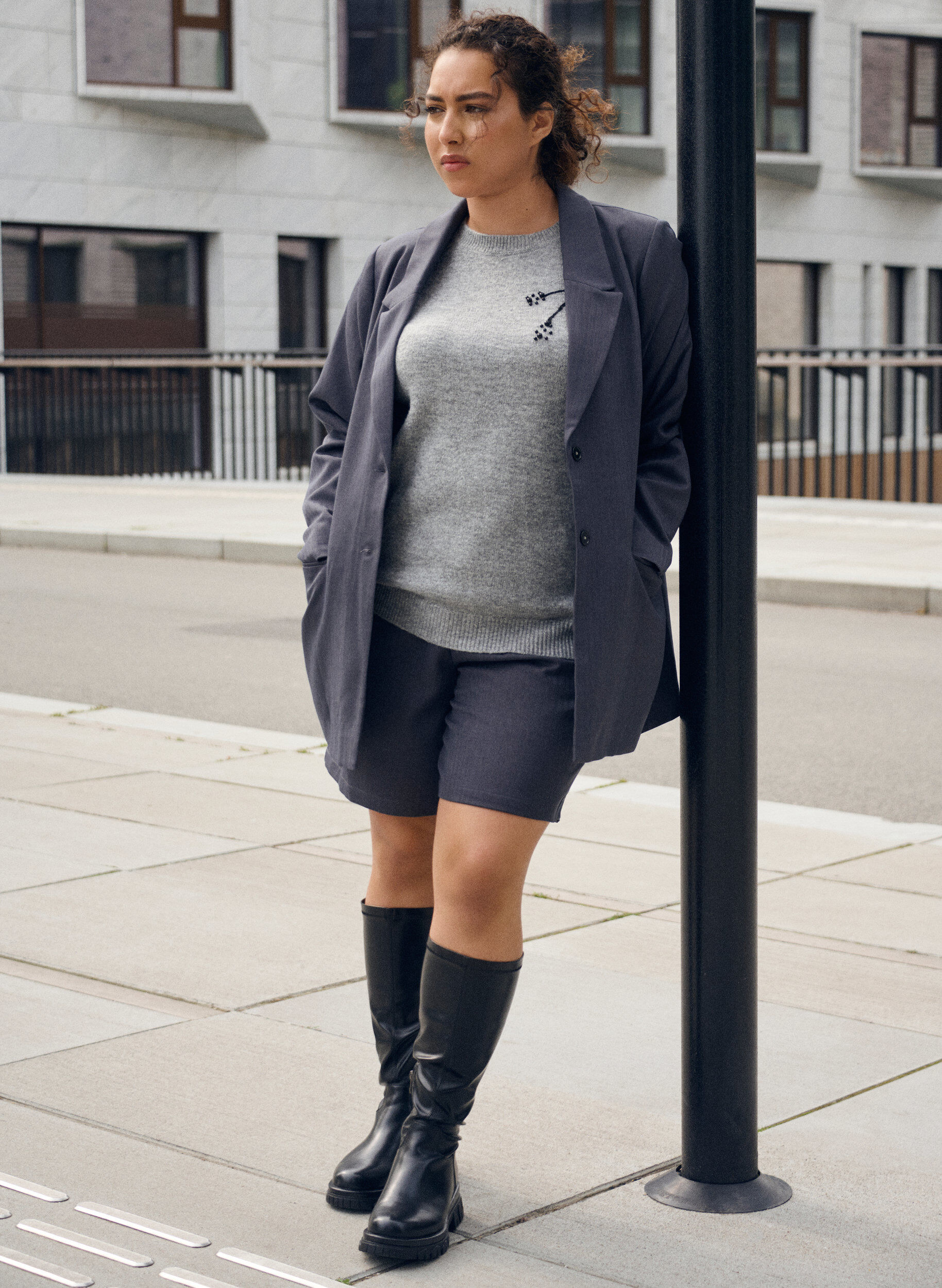 Zizzifashion Classic blazer with pockets, Dark Grey, Image image number 0