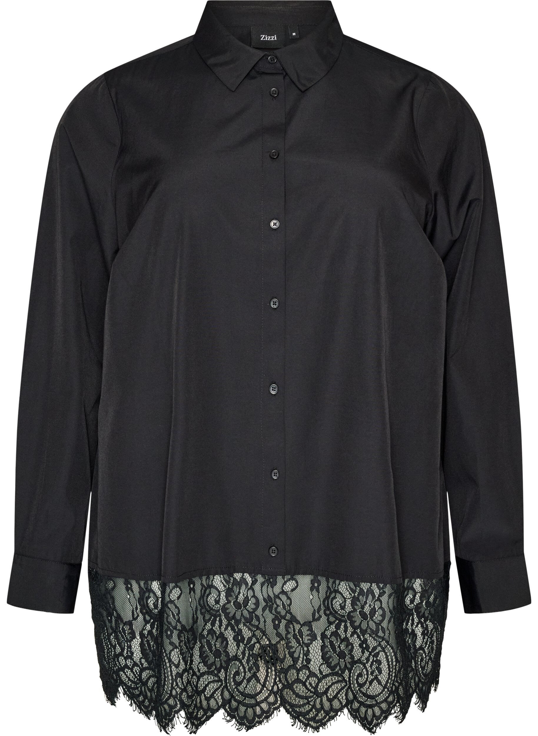 Loose shirt with a wide lace trim