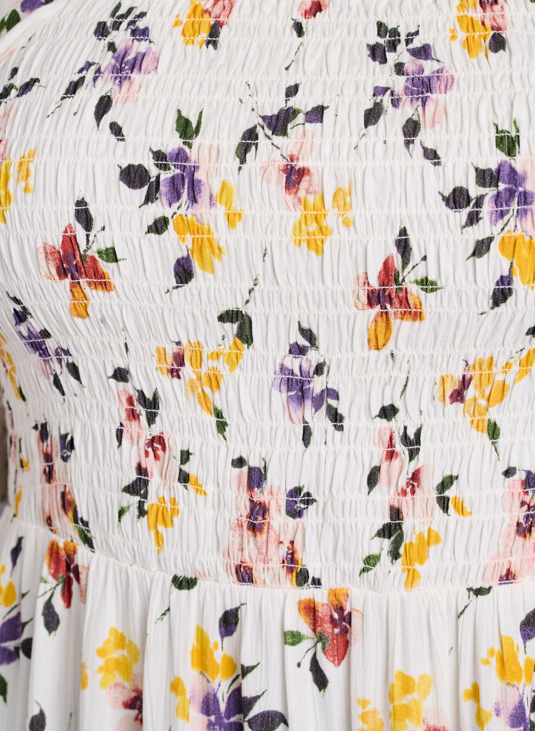 ZizzifashionFloral viscose midi dress with smock, White, Packshot image number 2