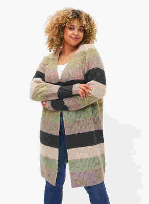 Long knitted cardigan with stripes