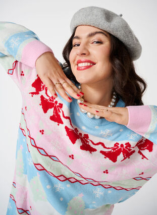 Knitted Christmas dress - Light Blue - Sz. 40-64 - Zizzifashion Knitted Christmas dress - Light Blue - Sz. 40-64 - Zizzifashion