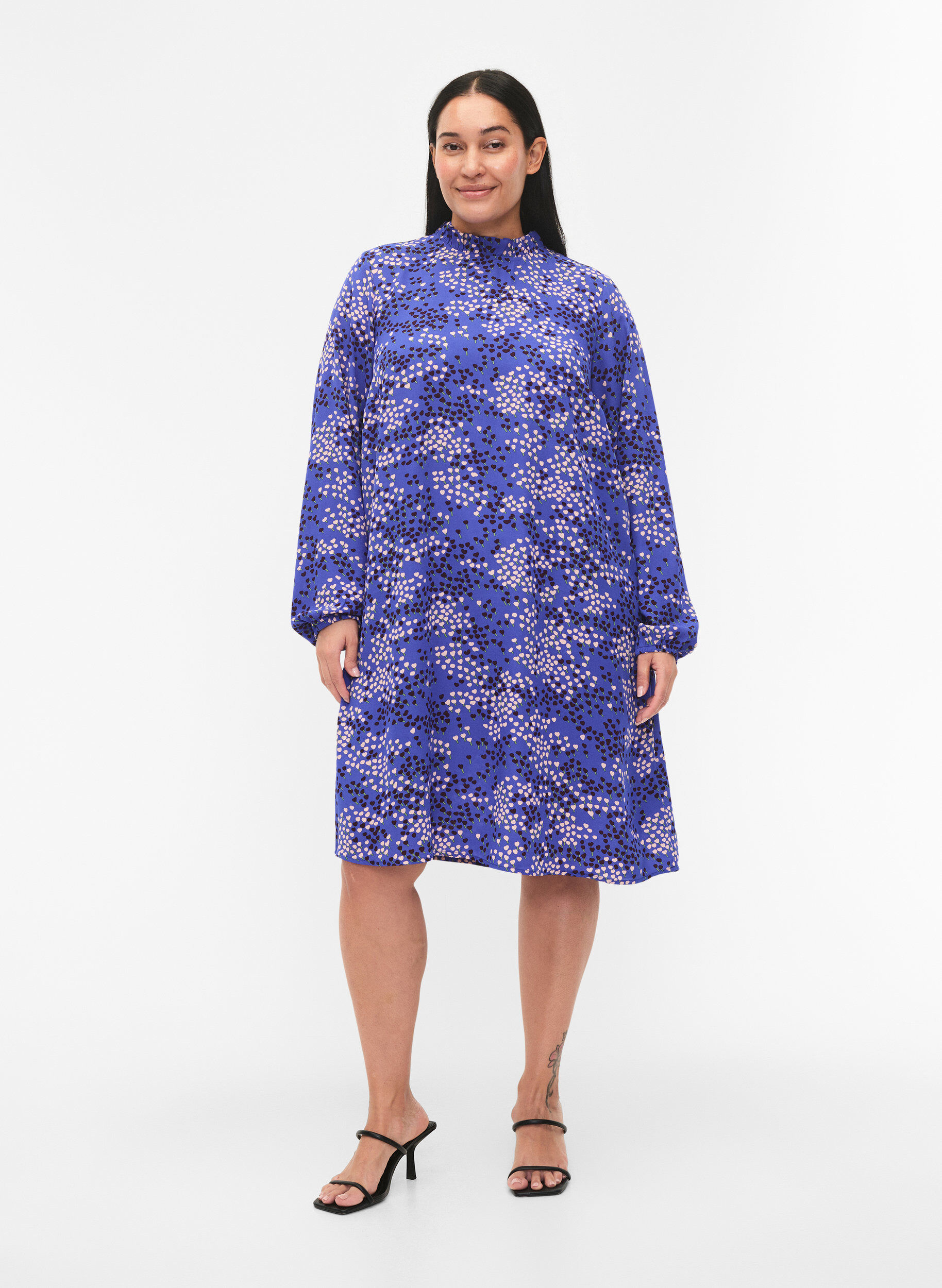 Zizzifashion FLASH - Long sleeve dress with print, Dazzling Blue AOP, Model image number 2
