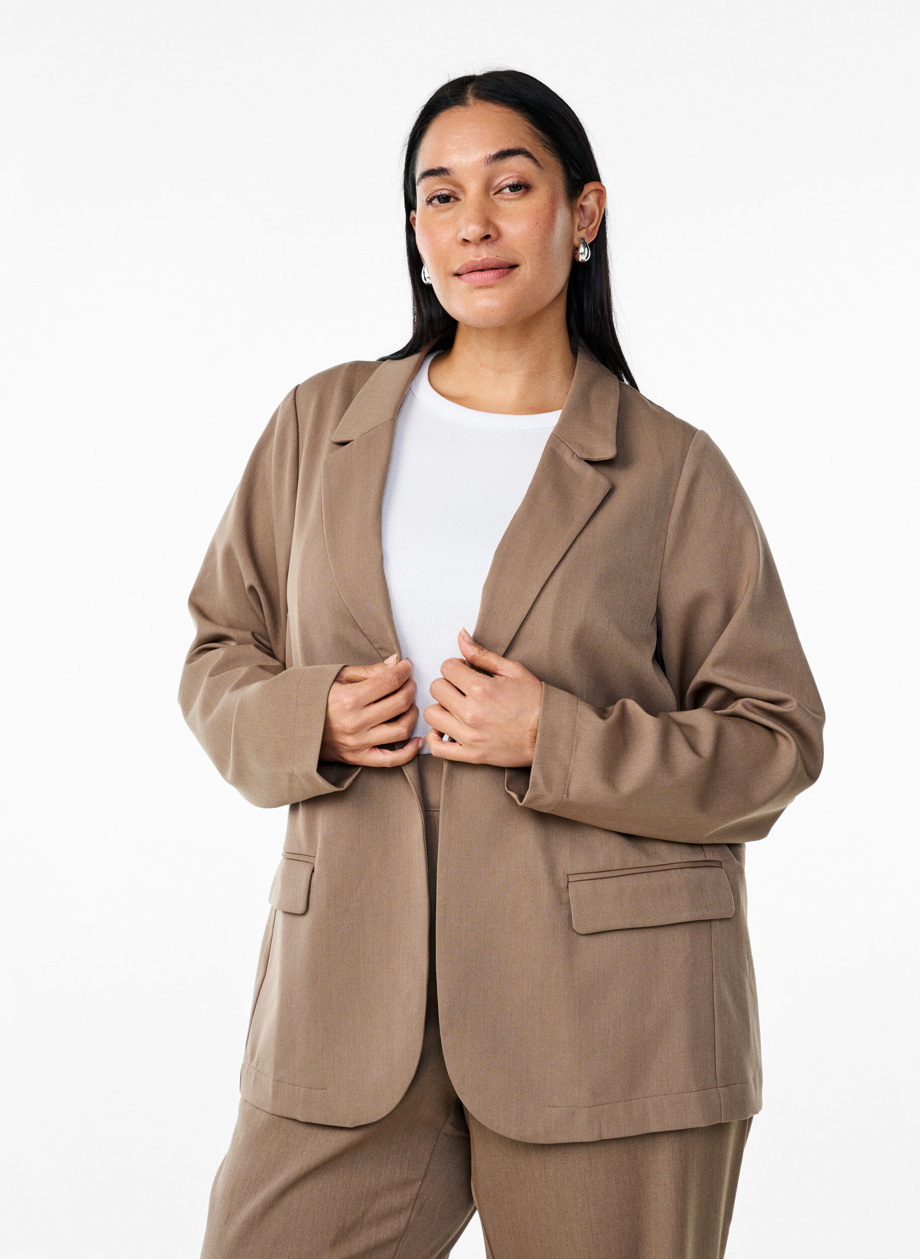 Open blazer with pockets, Brown, Model