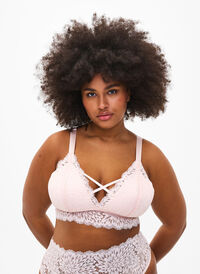 Bralette with string detail and soft padding, Peach Blush, Model