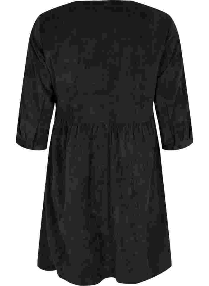 Velvet dress with 3/4-length sleeves and buttons, Black, Packshot image number 1
