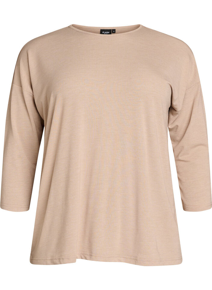 Jersey blouse with 3/4 sleeves, Beige, Packshot image number 0