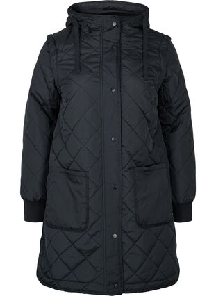 Quilted 2-in-1 jacket with detachable sleeves, Black, Packshot image number 0
