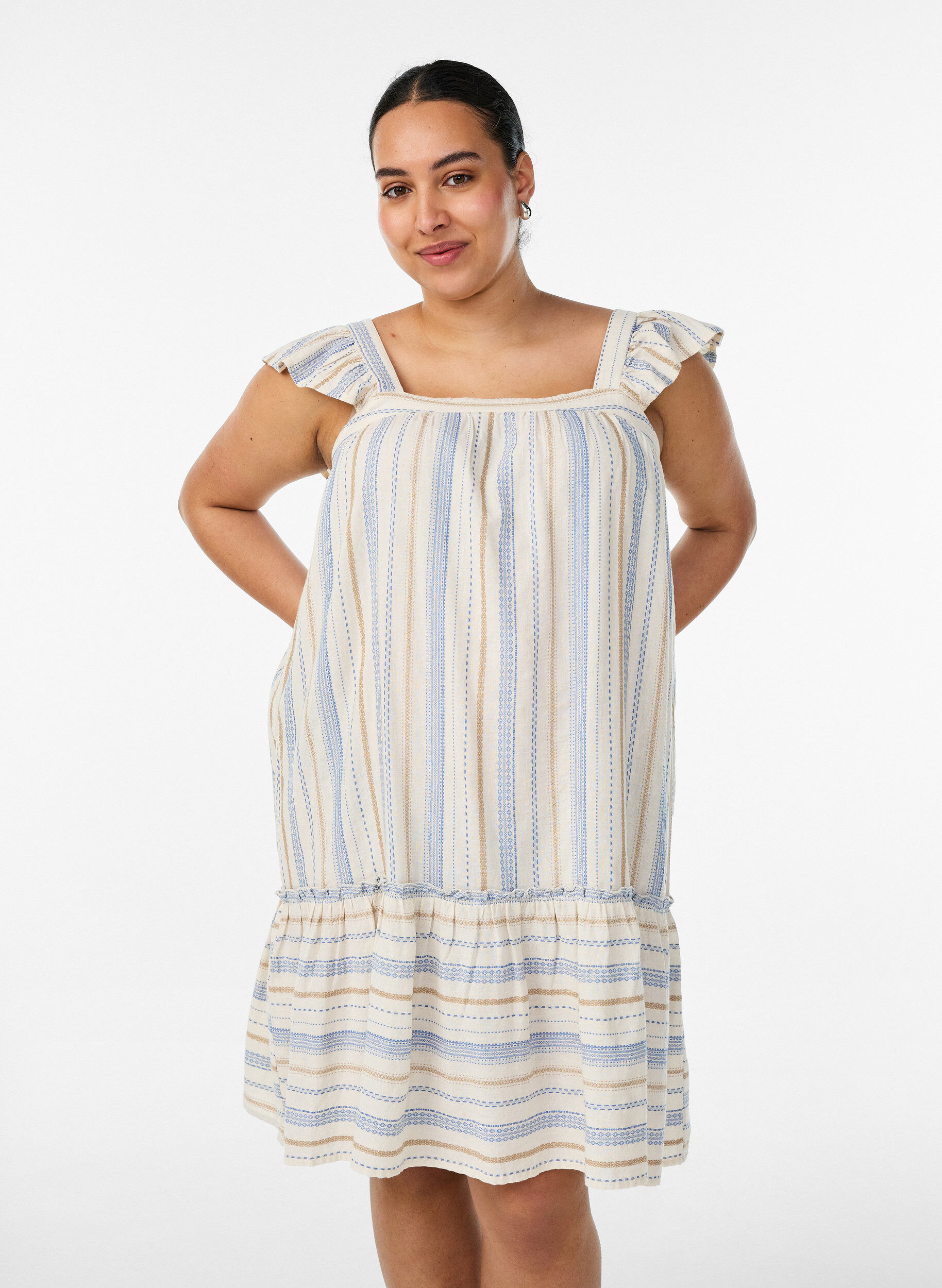 ZizzifashionSleeveless summer dress with a woven pattern, Vanilla, Model image number 0