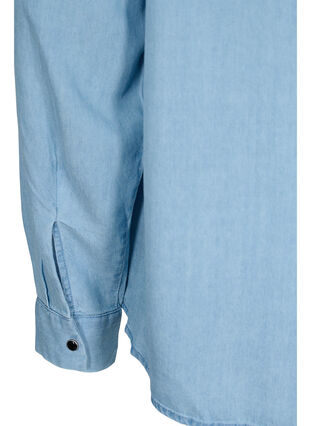 Shirt with large collar and ruffled trim, Light blue denim, Packshot image number 3