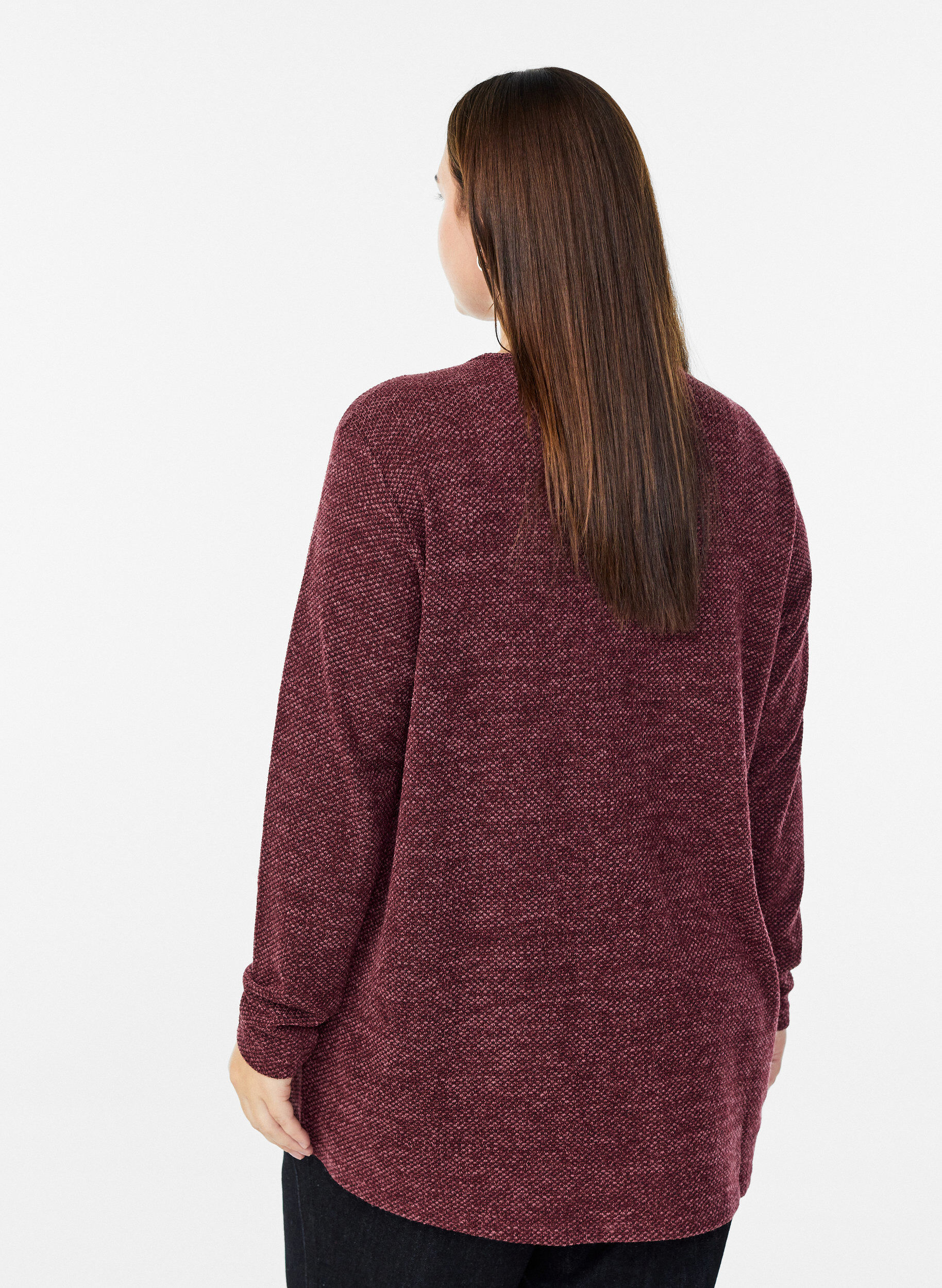 Zizzifashion Long-sleeved blouse with texture, Dark Bordeaux, Model image number 2