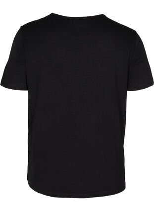 Short-sleeved viscose t-shirt with lace details, Black, Packshot image number 1