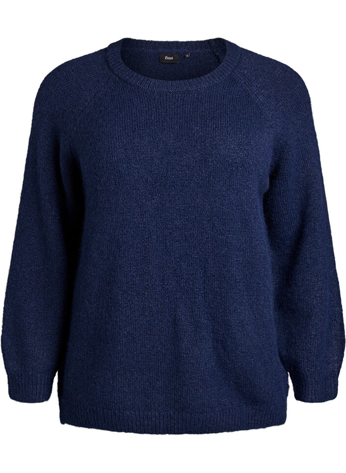 Knitted blouse with raglan sleeves, Blue, Packshot image number 0