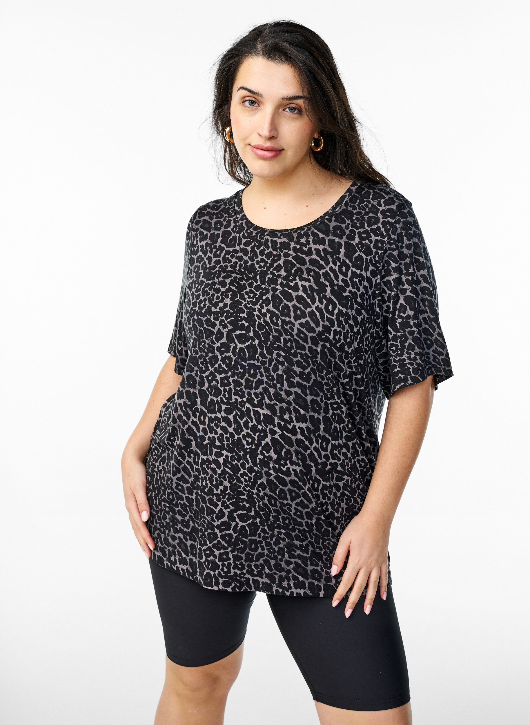 ZizzifashionT-shirt with TENCEL&trade; Lyocell and leopard print, Grey, Model image number 0