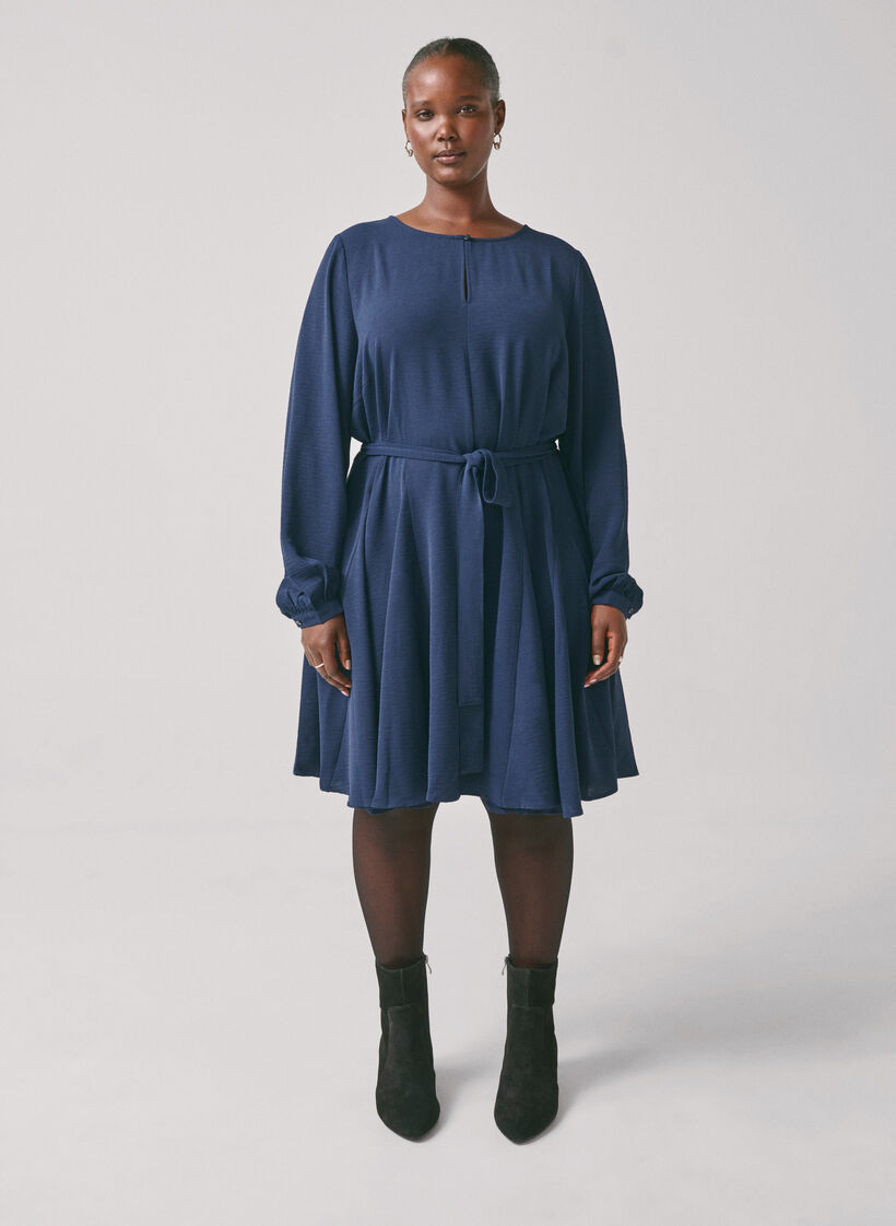 Long-sleeved dress with a tie belt, Navy Blazer, Image image number 1