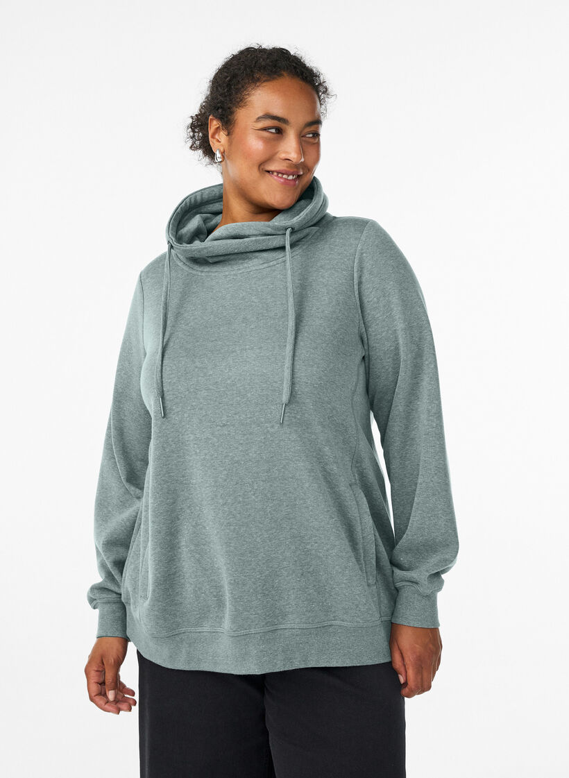 Sweatshirt with high collar and pockets, Green, Model image number 0