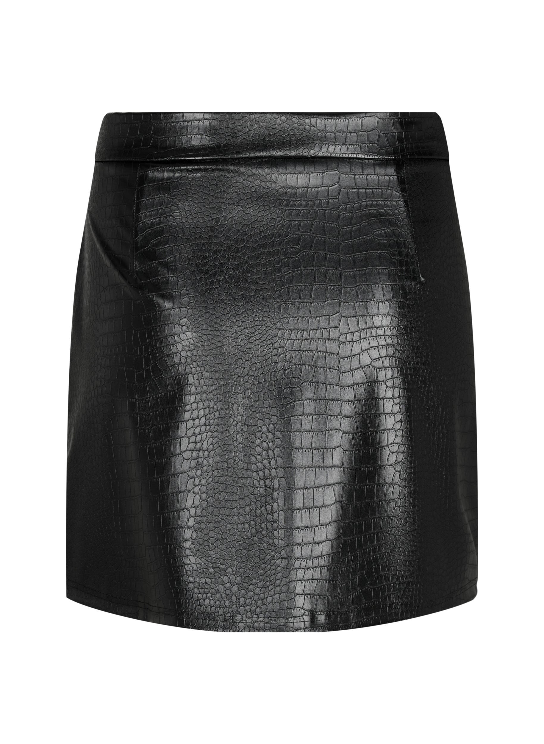 Zizzifashion Faux leather skirt with animal print, Black, Packshot image number 1