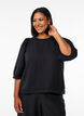 Viscose blend blouse with linen and gathered shoulders, Black, Model image number 0