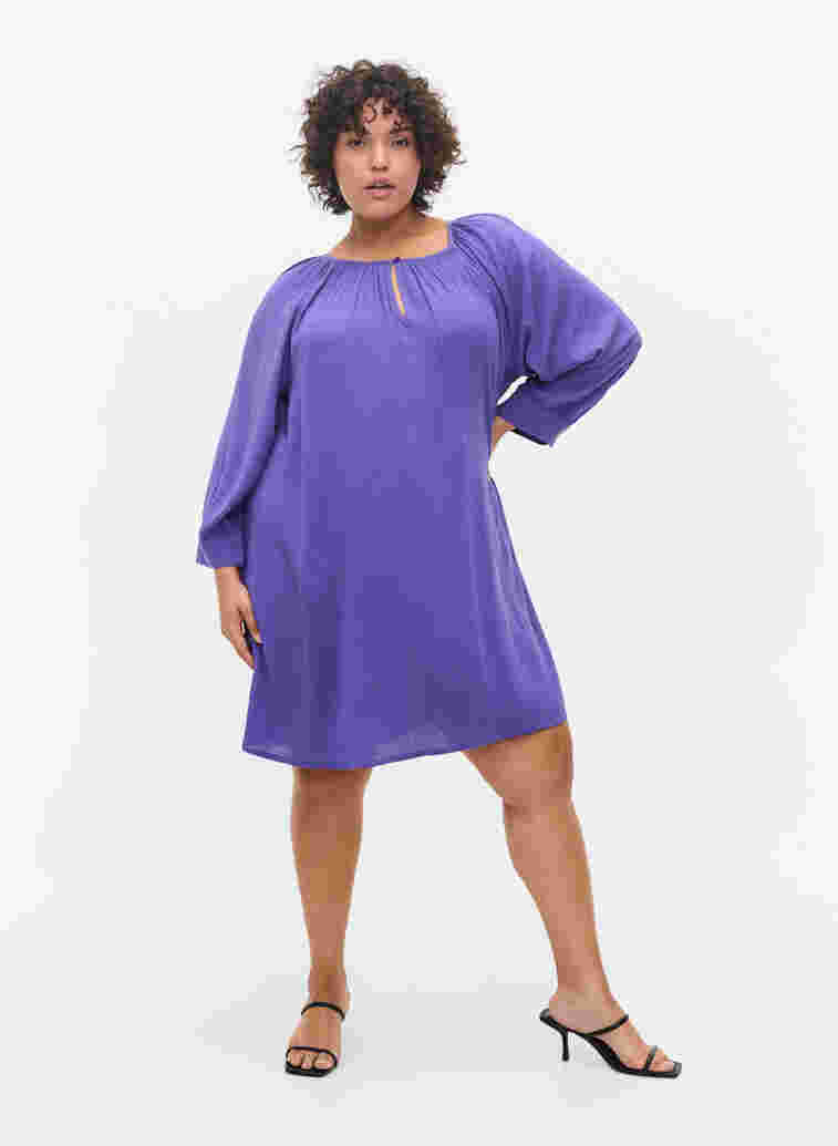 Viscose tunic with 3/4 sleeves, Purple Corallites, Model image number 2