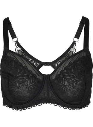 Lace bra with underwire and mesh details, Black, Packshot image number 0