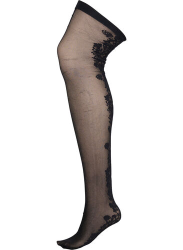 	 Hold-up stockings in 30 denier with lace, Black, Packshot image number 0