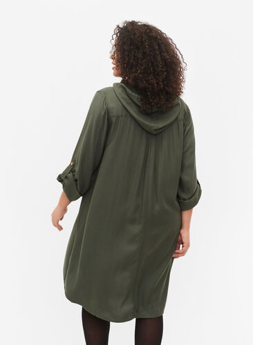 Viscose tunic with hood, Thyme, Model image number 1