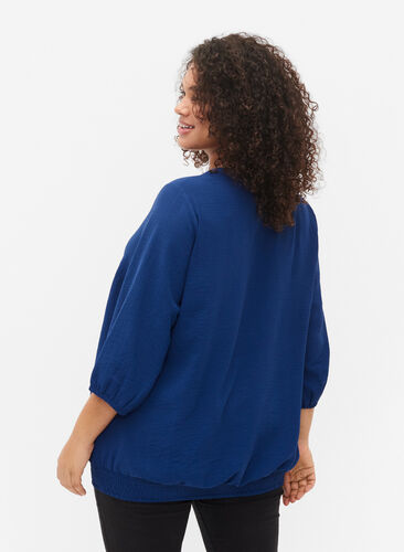 Blouse with smock and 3/4 sleeves, Blue Depths, Model image number 1