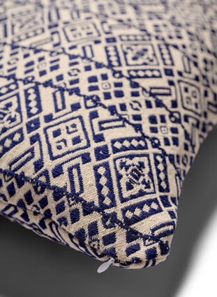 Jacquard patterned cushion cover, Dark Blue/White, Packshot image number 3