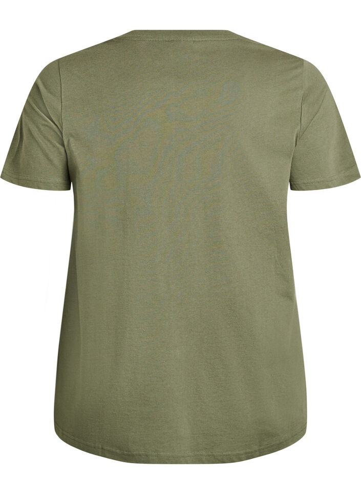 Cotton t-shirt with decorative front detail, Green, Packshot image number 1