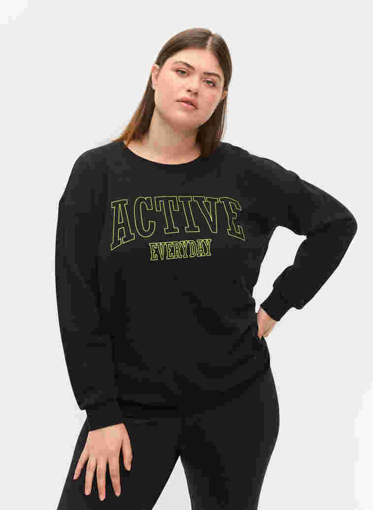 Sweatshirt with a sporty print, Black, Model image number 0