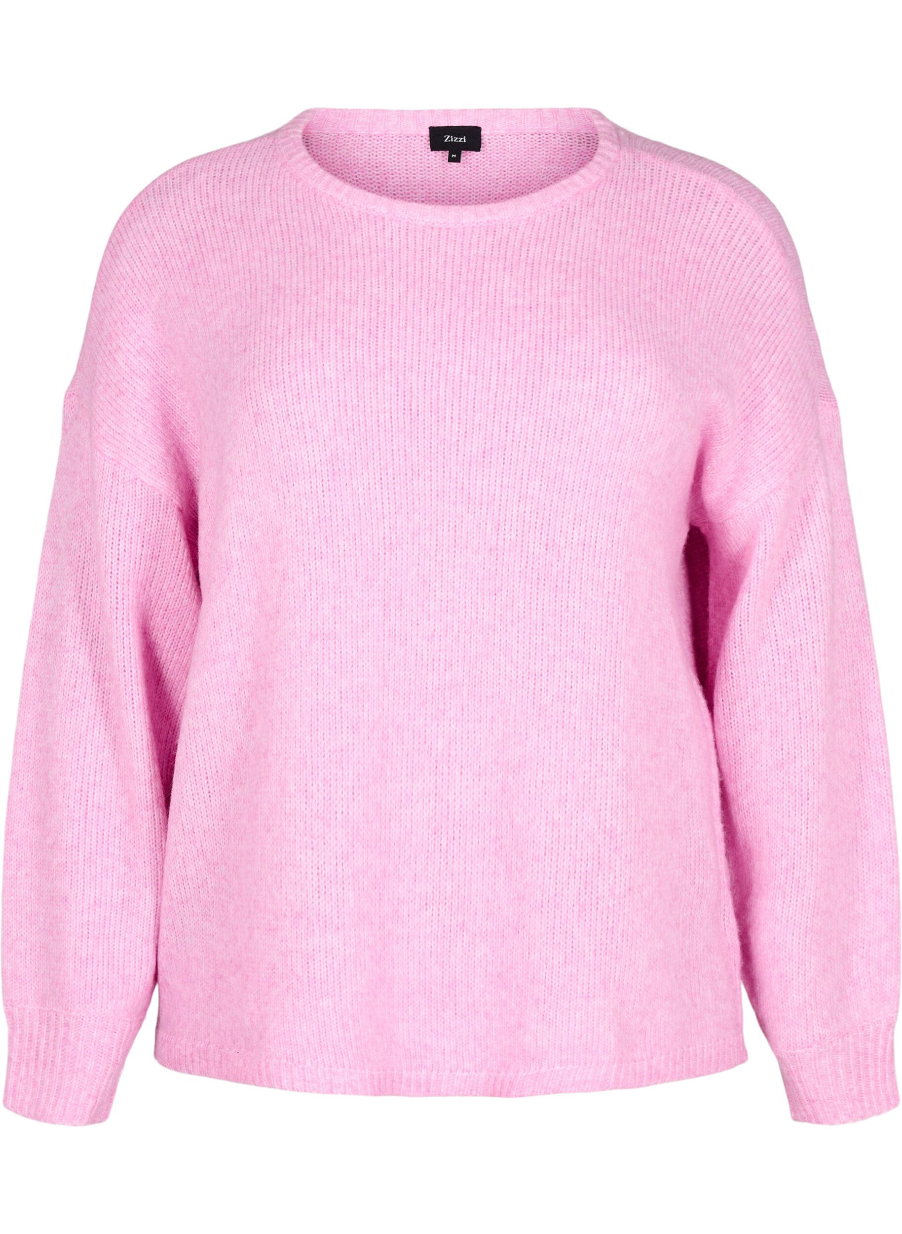 Zizzifashion Long-sleeved knitted jumper with wool and a round neck, Begonia Pink Mel., Packshot image number 0