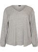 Jersey blouse with ribbed texture and V-neck, Grey, Packshot image number 0
