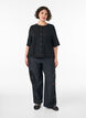 Blouse with a ribbed texture and button closure, Black, Model image number 1