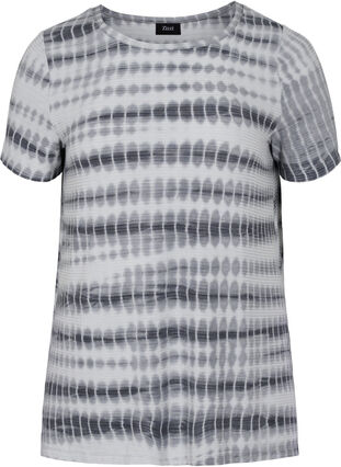 Short-sleeved viscose t-shirt with tie-dye print, White, Black Tie Dye, Packshot image number 0