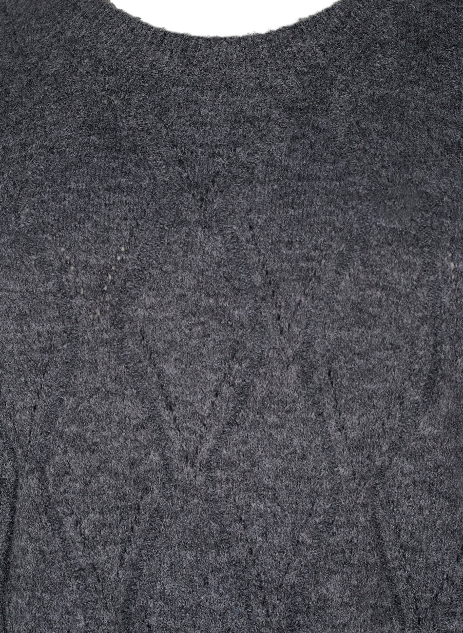Zizzifashion Knitted pullover with hole pattern, Dark Grey Melange, Packshot image number 2