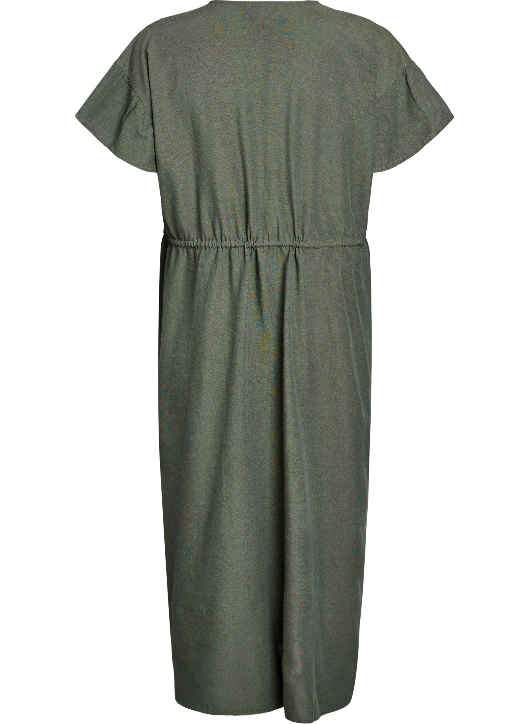 Zizzifashion Maxi dress with buttons and tie belt, Green, Packshot image number 1