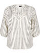 3/4 sleeve cotton blouse with stripes, Eggnog Black Stripe, Packshot image number 0