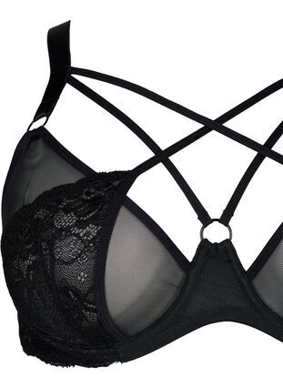 Full cover bra with string and lace, Black, Packshot image number 2